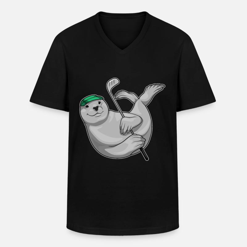 Seehund Golf Golfschläger - Männer-T-Shirt mit V-Ausschnitt - Schwarz