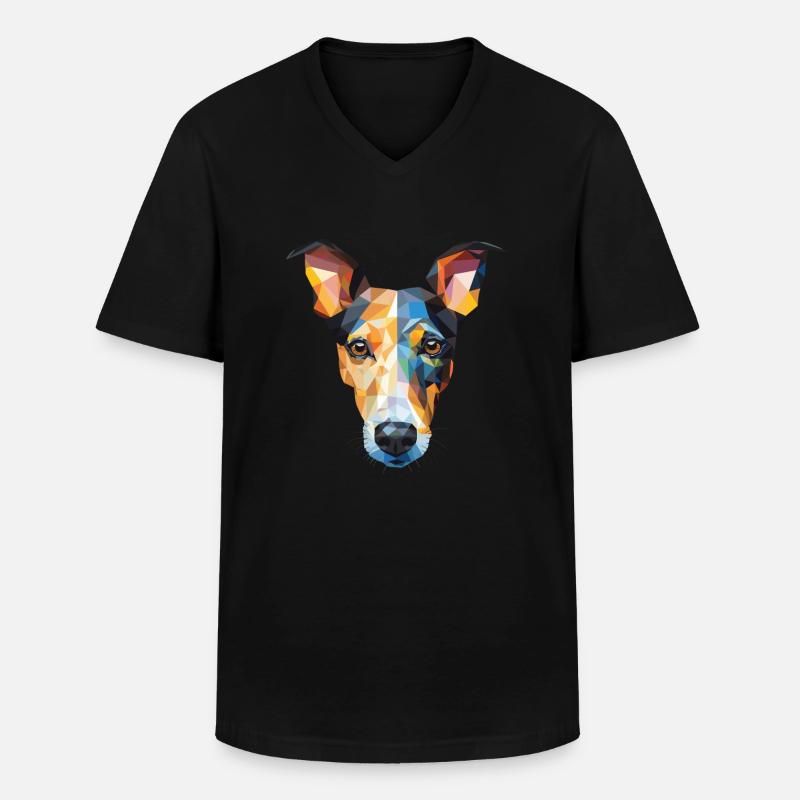 Glatte Foxterrier-Hunderasse buntes Aquarell - Männer-T-Shirt mit V-Ausschnitt - Schwarz