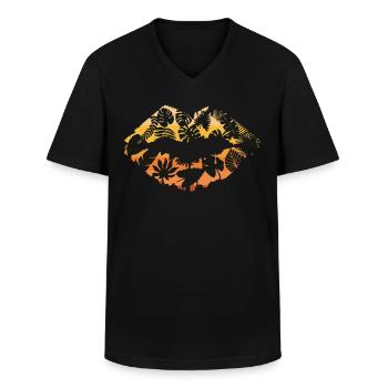 Summer Vacation Tropical Leaves Beach Lips - Männer-T-Shirt mit V-Ausschnitt - Schwarz - Vorne - AI Model Male 178 dark (178cm)