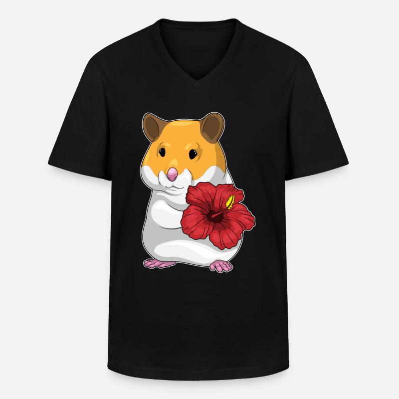 Hamster Hibiskus Blumen - Männer-T-Shirt mit V-Ausschnitt - Schwarz