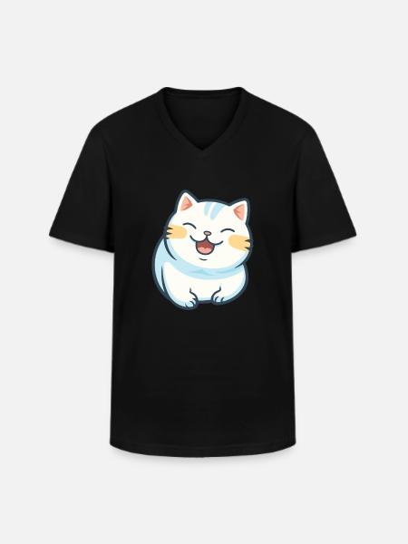 Korean bobtail kissa sarjakuva akvarelli kuva - Klassinen miesten t-paita v-pääntiellä - musta
