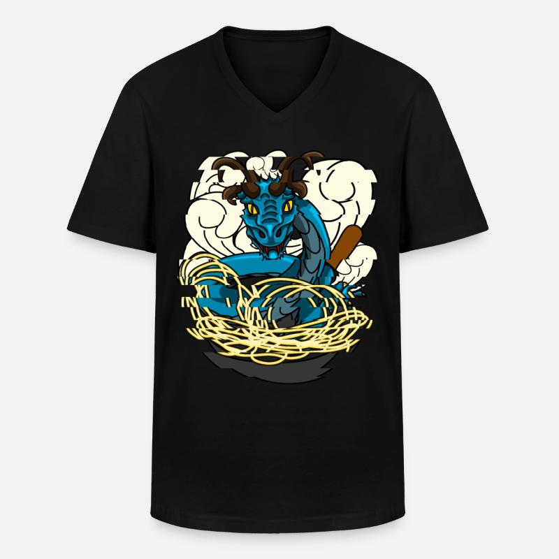 Wok Pan Dragon - Männer-T-Shirt mit V-Ausschnitt - Schwarz
