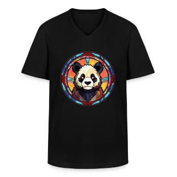 Panda Buntes Aquarell Tier Haustier Illustration - Männer-T-Shirt mit V-Ausschnitt - Schwarz - Vorne - AI Model Male 178 dark (178cm)
