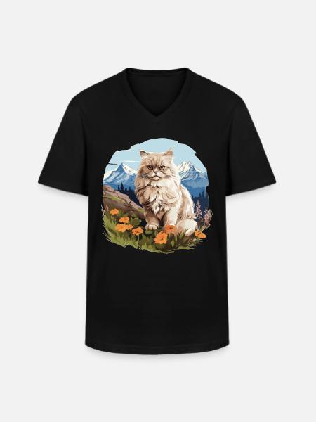 Chat persan Perser Katze - T-shirt col V Homme - noir