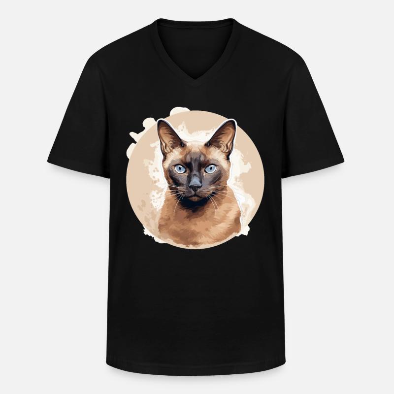 Chat birman Birmanie Katze - T-shirt col V Homme - noir