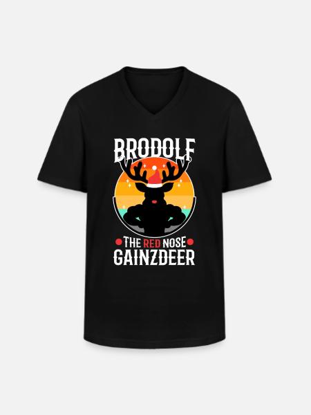 Brodolf The Red Nose Gainzdeer - Men's V-Neck T-Shirt - black