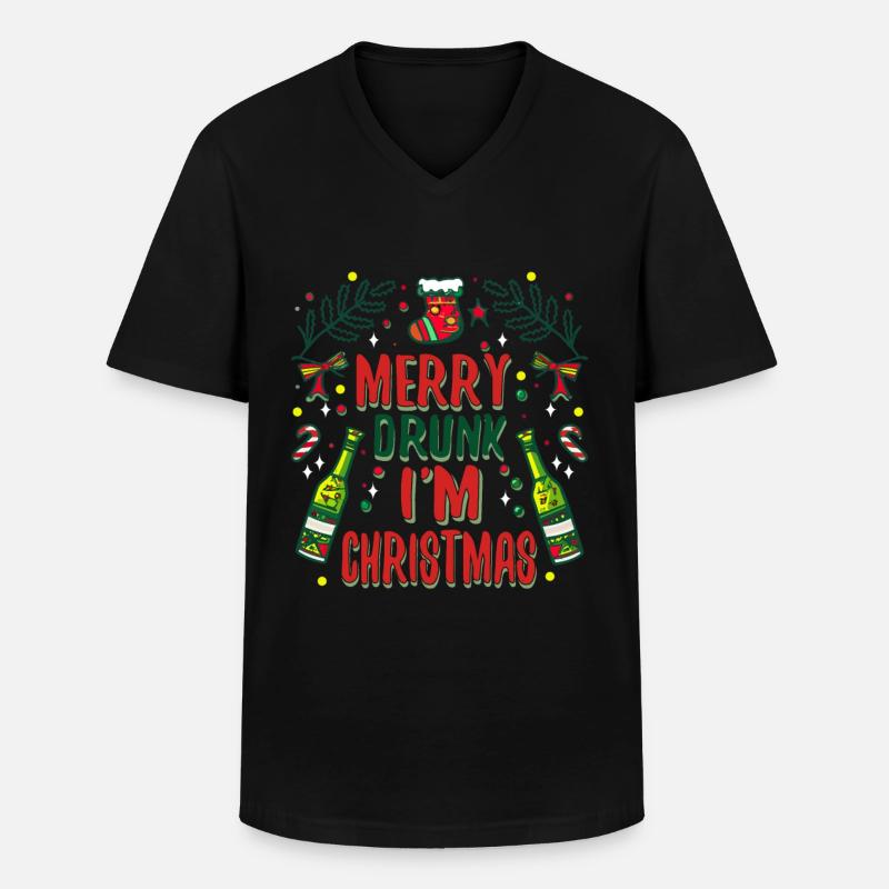 Merry Drunk Im Christmas - Männer-T-Shirt mit V-Ausschnitt - Schwarz