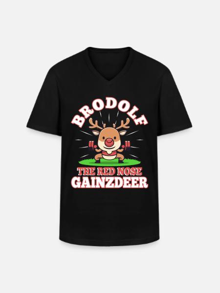 Brodolf The Red Nose Gainzdeer - Men's V-Neck T-Shirt - black
