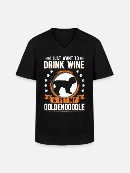 Goldendoodle et le vin - T-shirt col V Homme - noir