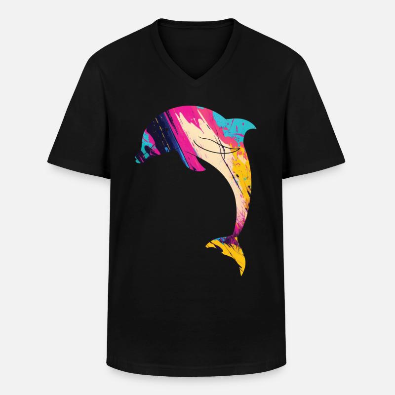 Dolphin - Männer-T-Shirt mit V-Ausschnitt - Schwarz