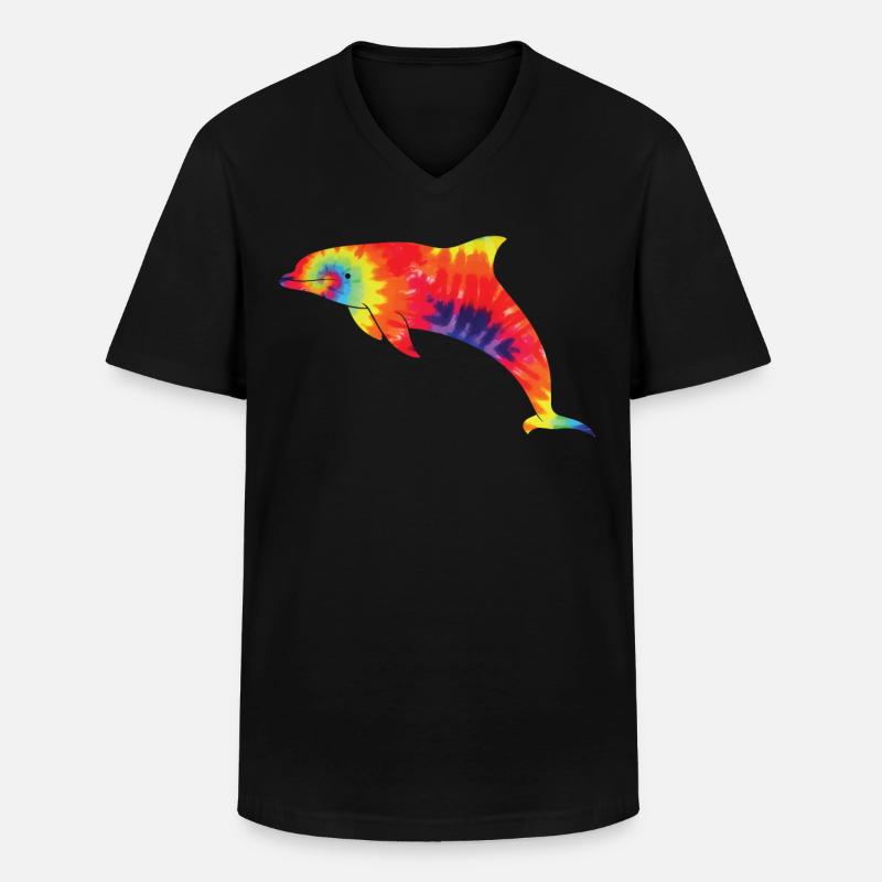 Dolphin Tie Dye - Männer-T-Shirt mit V-Ausschnitt - Schwarz