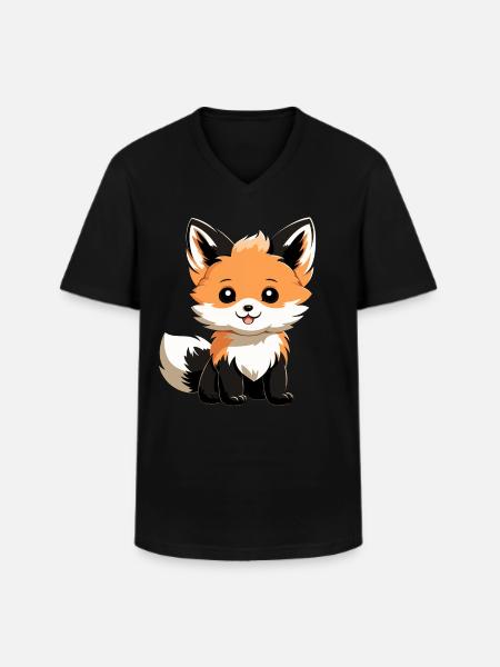 Renard mignon - T-shirt col V Homme - noir