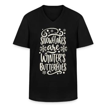 Les flocons de neige sont des papillons d’hiver disant citation - T-shirt col V Homme - noir - Devant - AI Model Male 178 dark (178cm)