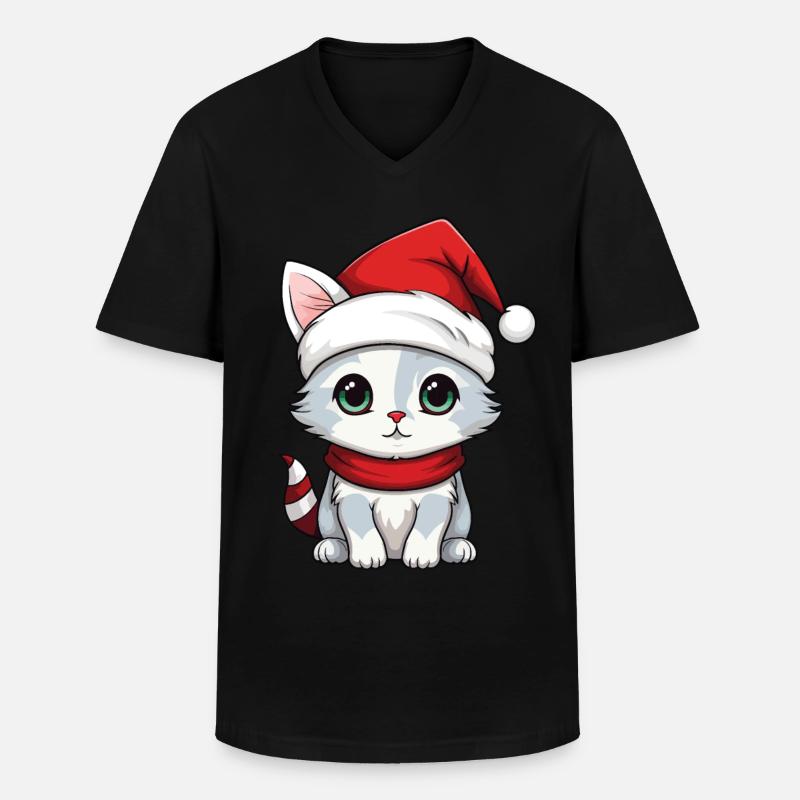 katt jul katt söta glada katter - T-shirt med V-ringning herr - svart