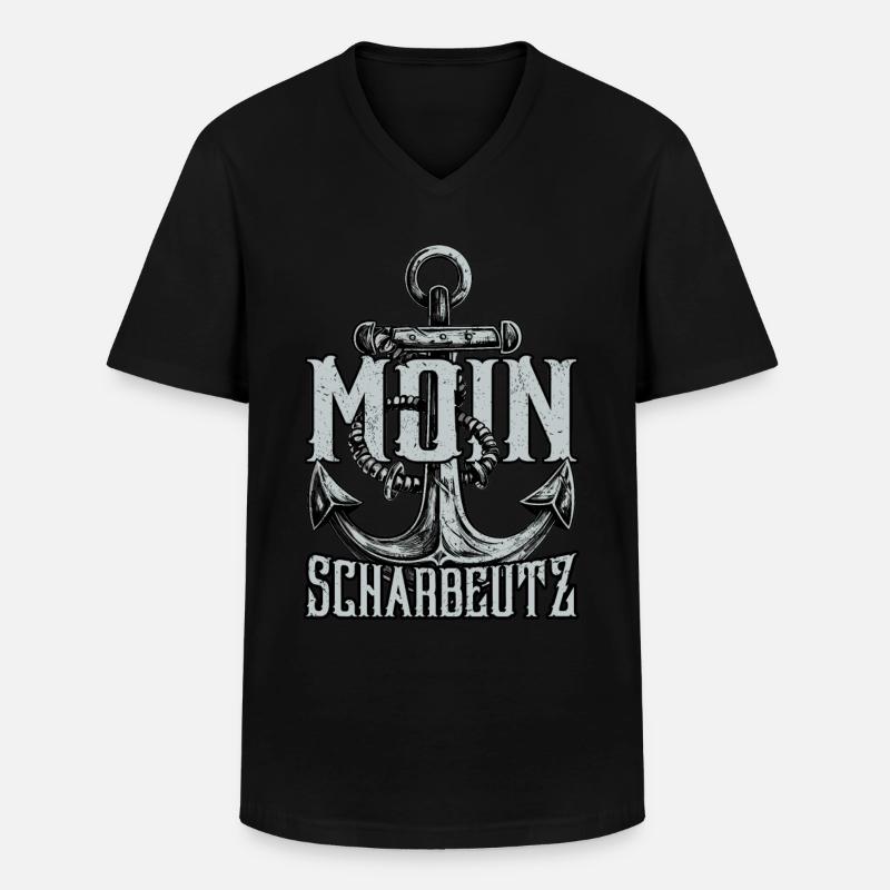 Moin Scharbeutz - Männer-T-Shirt mit V-Ausschnitt - Schwarz