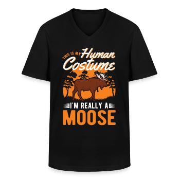 Mosses Humain Costume Orignal Halloween - T-shirt col V Homme - noir - Devant - AI Model Male 178 dark (178cm)
