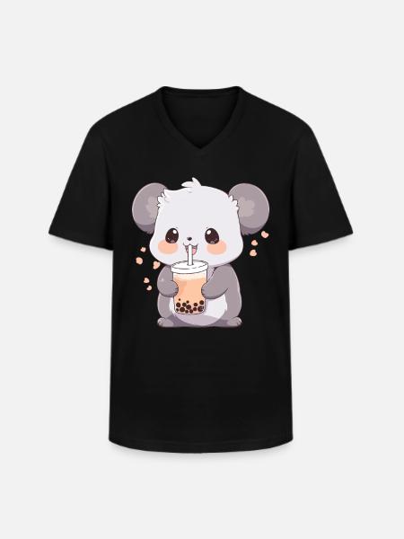 Kawaii Koala Drinks Boba Bubble Tea Chibi - Men's V-Neck T-Shirt - black