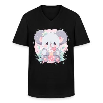 Kawaii Koala trinkt Boba Bubble Tea Chibi - Männer-T-Shirt mit V-Ausschnitt - Schwarz - Vorne - AI Model Male 178 dark (178cm)