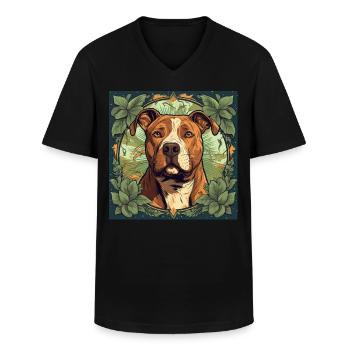 American Pitbull Terrier Dog - Men's V-Neck T-Shirt - black - Front - AI Model Male 178 dark (178cm)