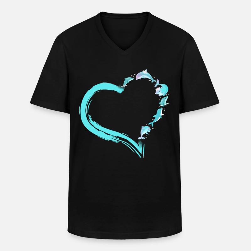 Dolphin Heart - Männer-T-Shirt mit V-Ausschnitt - Schwarz