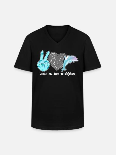 Dolphin Peace Love Dolphin - Men's V-Neck T-Shirt - black