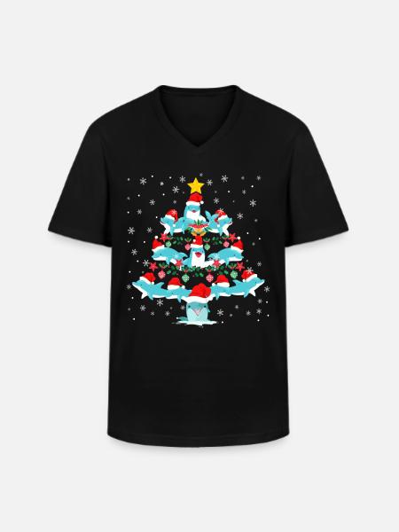 Dolphin Christmas Tree - Men's V-Neck T-Shirt - black