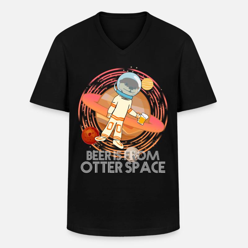 Otter in Space with Beer - Männer-T-Shirt mit V-Ausschnitt - Schwarz