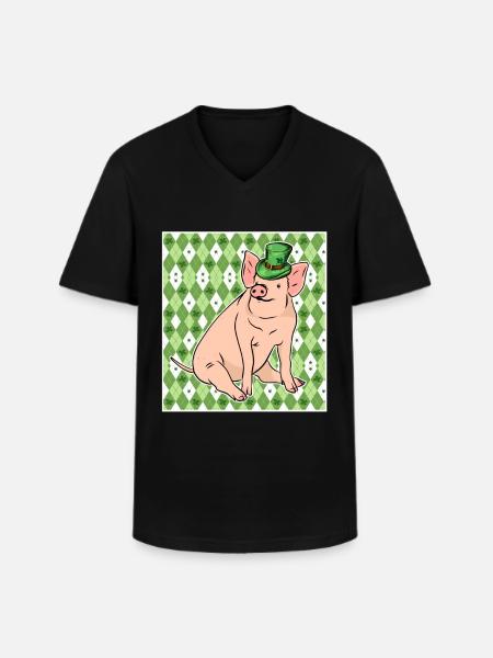 Lucky Pig - Men's V-Neck T-Shirt - black