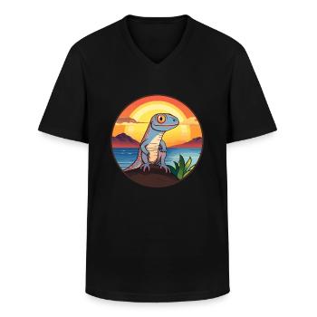 Lézard Aquarelle Colorée Dessin Animé Kawaii Animal - T-shirt col V Homme - noir - Devant - AI Model Male 178 dark (178cm)