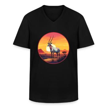 Oryx Buntes Aquarell Cartoon Kawaii Tier - Männer-T-Shirt mit V-Ausschnitt - Schwarz - Vorne - AI Model Male 178 dark (178cm)