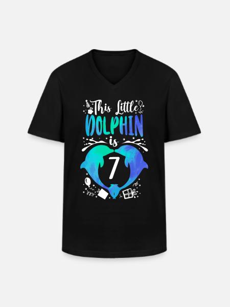 Dolphin 7th Birthday This Little - Men's V-Neck T-Shirt - black