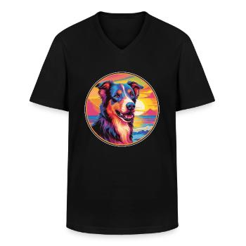 Mallorca Schäferhund Rasse Bunte Karikatur Wasserc - Männer-T-Shirt mit V-Ausschnitt - Schwarz - Vorne - AI Model Male 178 dark (178cm)