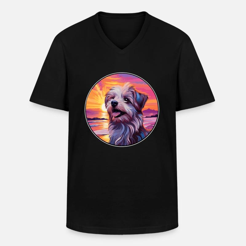 Pyrenäen-Schäferhund-Rasse buntes Karikatur-Wasser - Männer-T-Shirt mit V-Ausschnitt - Schwarz