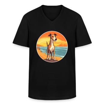 Lurcher Dog Breed Cartoon Kawaii Clipart Dog Pet - Men's V-Neck T-Shirt - black - Front - AI Model Male 178 dark (178cm)