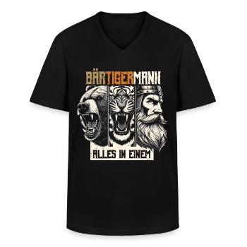Bärtigermann Bär Tiger Mann Geschenk Bart - Männer-T-Shirt mit V-Ausschnitt - Schwarz - Vorne - AI Model Male 178 dark (178cm)