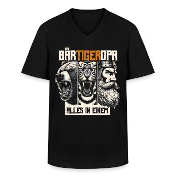 BärtigerOpa Bär Tiger Opa Geschenk Bart Bartträger - Männer-T-Shirt mit V-Ausschnitt - Schwarz - Vorne - AI Model Male 178 dark (178cm)