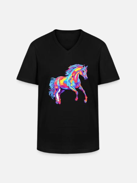 Cheval Aquarelle Colorée Dessin Animé Kawaii Animal - T-shirt col V Homme - noir