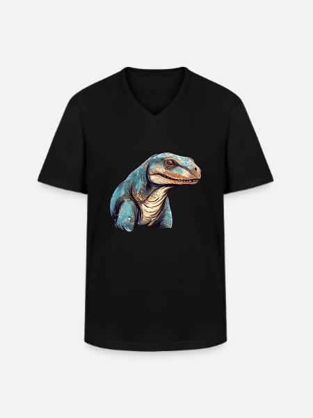 Komodo Drago colorato acquerello cartone animato Kawaii A - Maglietta da uomo classica con scollo a V - nero