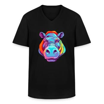 Hippo Colorful Watercolor Cartoon Kawaii Animal - Men's V-Neck T-Shirt - black - Front - AI Model Male 178 dark (178cm)