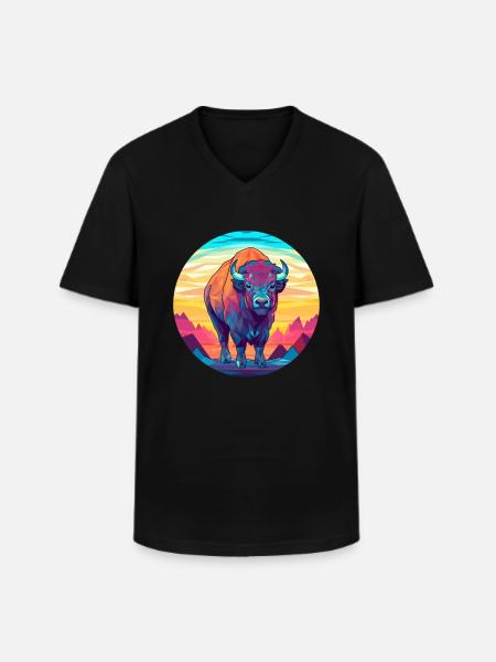 Bison-Buntglas-Cartoon-Kawaii-Tier - Männer-T-Shirt mit V-Ausschnitt - Schwarz