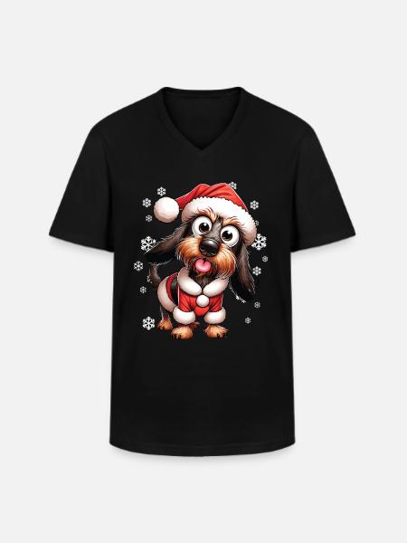 Wire-haired Dachshund Dog Christmas - Men's V-Neck T-Shirt - black