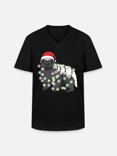 Honigdachs Mit Weihnachtsbeleuchtung - Männer-T-Shirt mit V-Ausschnitt - Schwarz