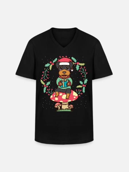 Deutsche Jagdterrier Hund Weihnachtskranz - Männer-T-Shirt mit V-Ausschnitt - Schwarz