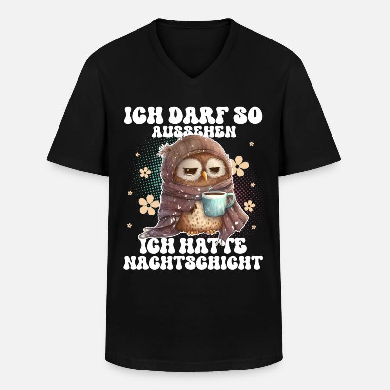 Nachtschicht Eule Kaffee Müde - Männer-T-Shirt mit V-Ausschnitt - Schwarz