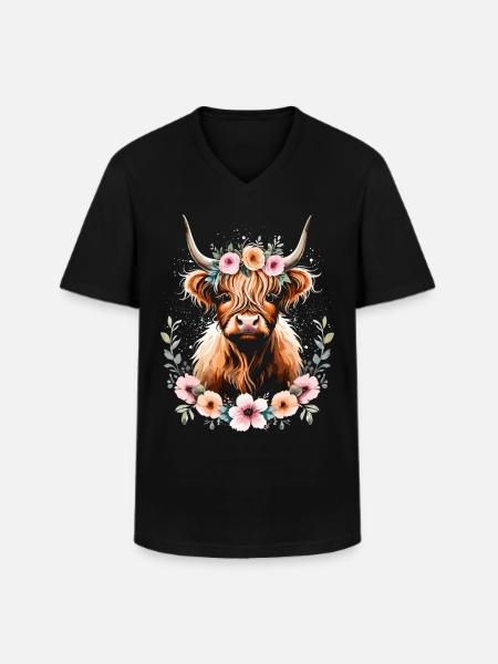 Scottish Highland Cow - Men's V-Neck T-Shirt - black