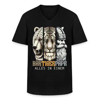 Bärtigerpapa Bär Tiger Papa Vater Geschenk Bart - Männer-T-Shirt mit V-Ausschnitt - Schwarz - Vorne - AI Model Male 178 dark (178cm)