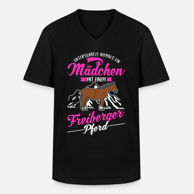 Freiberger Pferd Mädchen - Männer-T-Shirt mit V-Ausschnitt - Schwarz