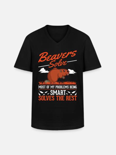 Biber Geschenk Biberdamm - Männer-T-Shirt mit V-Ausschnitt - Schwarz