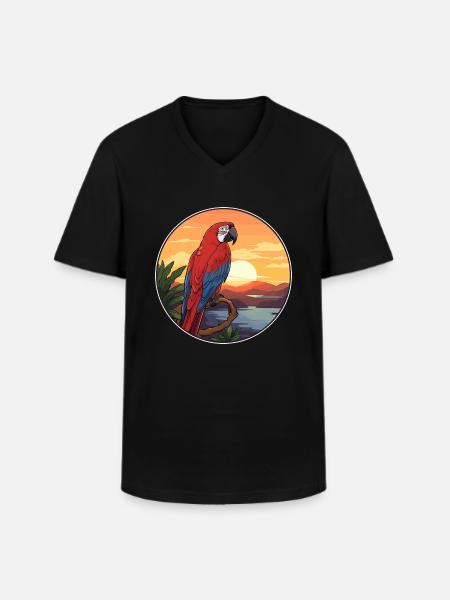 Papegøje farverig akvarel tegneserie Kawaii dyr - Klassisk herre T-shirt med V-udskæring - sort