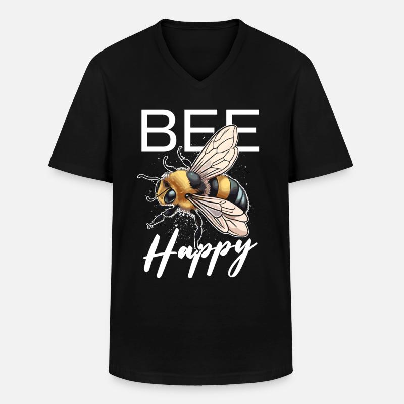 Bee Happy - Männer-T-Shirt mit V-Ausschnitt - Schwarz